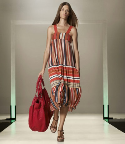 Benetton Colorful Dress and Red Bag