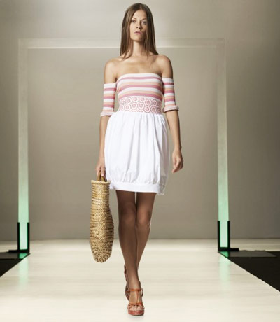 Benetton White and Pink Dress