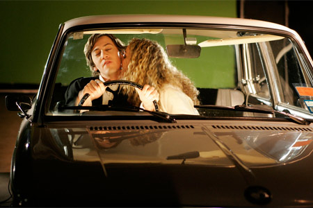 couple kissing. couple kissing in car.