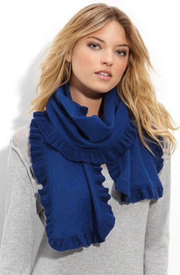 Blue scarf with gathered edging