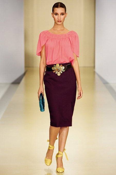 Escada Pink Blouse and Purple Pencil Skirt