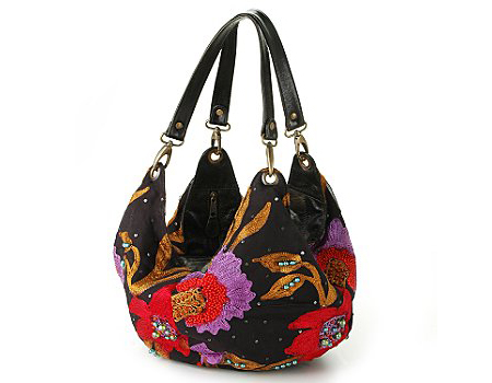 Mary Frances Black Bag with Purple and Red Decor