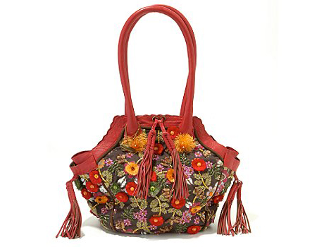 Mary Frances Flower Bag with Red Skin Details