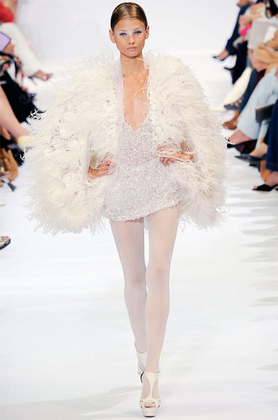 Elie Saab Mini-Dress with Feather Coat