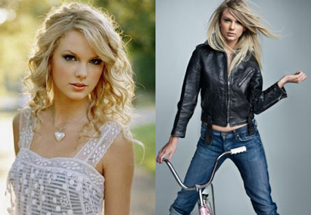 Taylor Swift with and without Curls