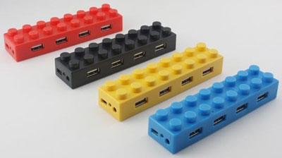LEGO USB 4-Port Hub: Red, Black, Yellow, Blue