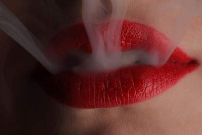 Red lips, smoke