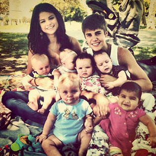 Justin Bieber and Selena Gomez with children